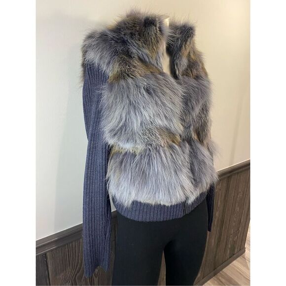 Medium, Seoul collection slate blue, gray coyote fur vest, jacket. Like new! - Picture 3 of 10